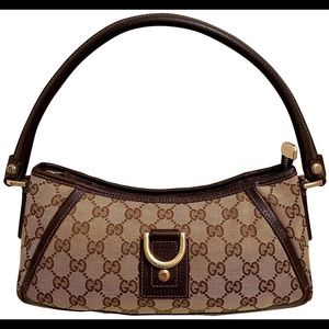 Gucci Abbey GG Monogram D Ring Brown Canvas and Leather Shoulder Bag